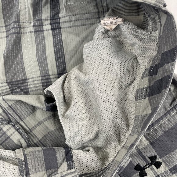 Under Armour Cargo Shorts Men’s 40 Nylon Plaid Mesh Pockets Hike Outdoors - Picture 8 of 11